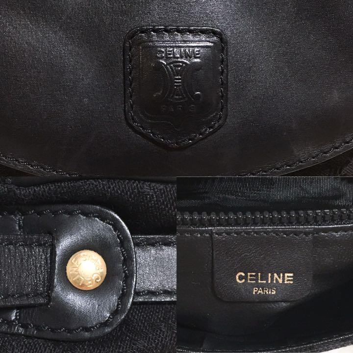 極美品CELINE セリーヌ ショルダーバッグ 黒 ブラック キャンバス 黒マカダム柄 トリオンフ 型押し ゴールド金具 フラップ ポシェット