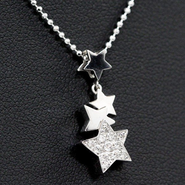 研磨済」K18WG ダイヤ/0.20ct デザインネックレス スター/星モチーフ