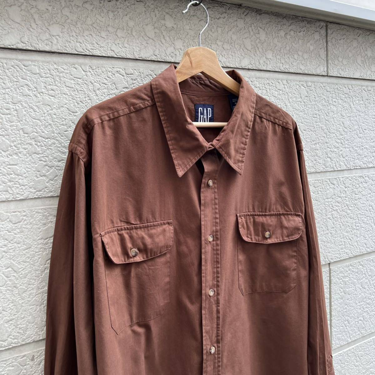 90s USA製 GAP 長袖シャツ ブラウン 茶色 無地シャツ オールドギャップ ギャップ アメリカ製 古着 vintage ヴィンテージ XL  ワークシャツ