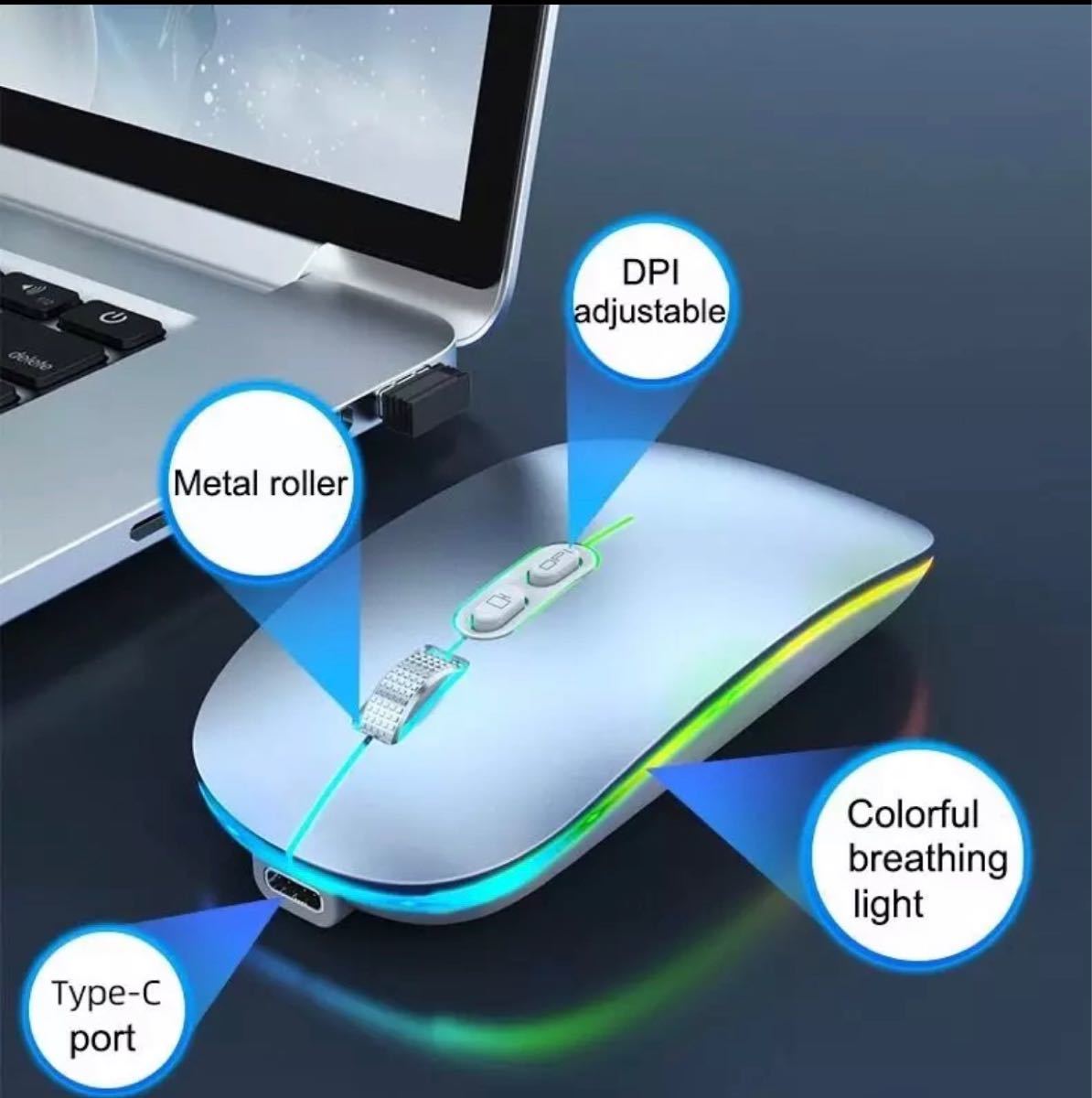 ワイヤレス　マウス　静音　充電式 ワイヤレスマウス　スリム　スマート　無線