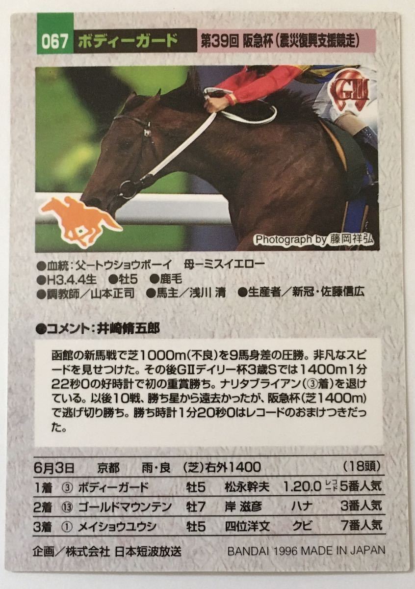 ボディガード 067 阪急杯 バンダイ サラブレッドカード 96年 競馬 競馬カード 美品 ウマ娘_画像2