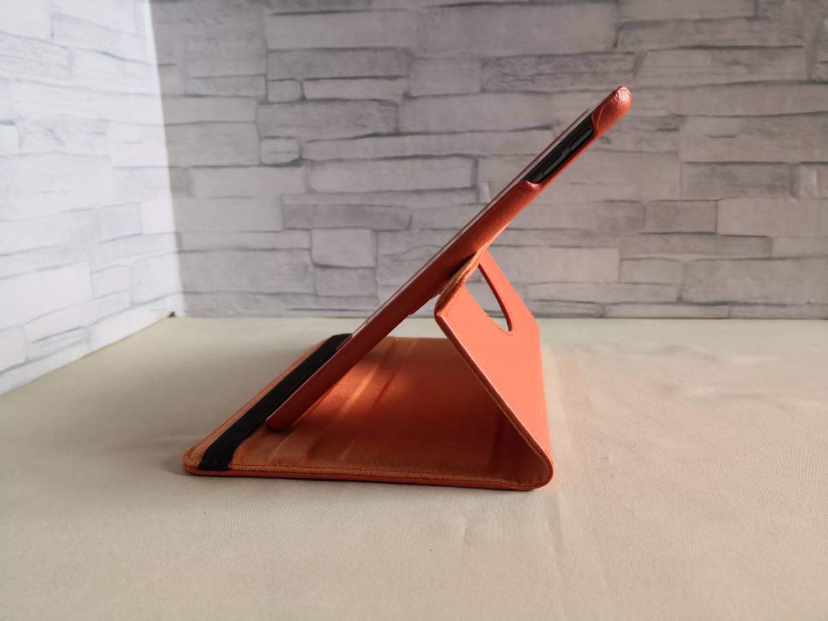 iPad mini5/mini4 共用 オレンジ レザーケース 360度回転機能 スタンド機能 自動スリープ機能付き_画像4