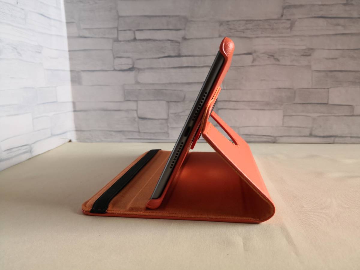iPad mini5/mini4 共用 オレンジ レザーケース 360度回転機能 スタンド機能 自動スリープ機能付き_画像2