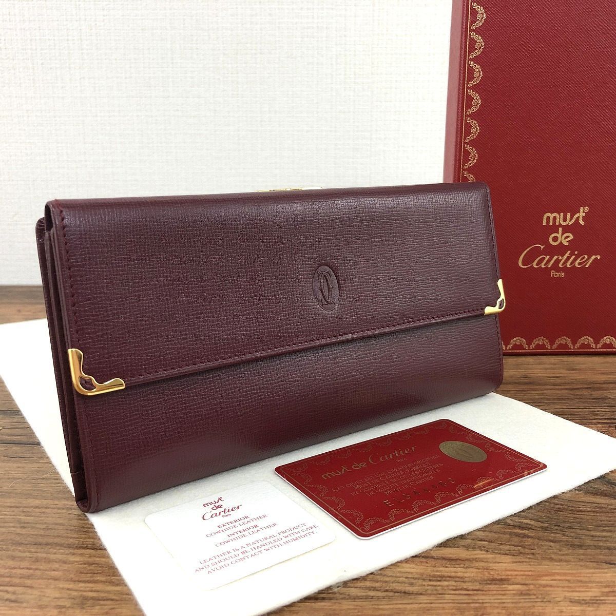 ☆送料無料☆ 未使用品 Cartier 長財布 L3000164 ボルドー がま口 箱付き 347_画像1