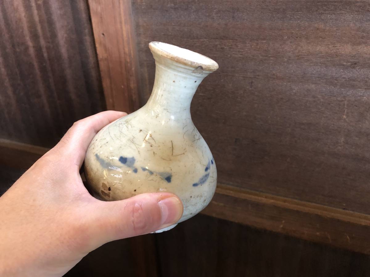 初期伊万里 瓢型青磁徳利 (難あり 参考品) 李朝 骨董品 花瓶 酒器 盆