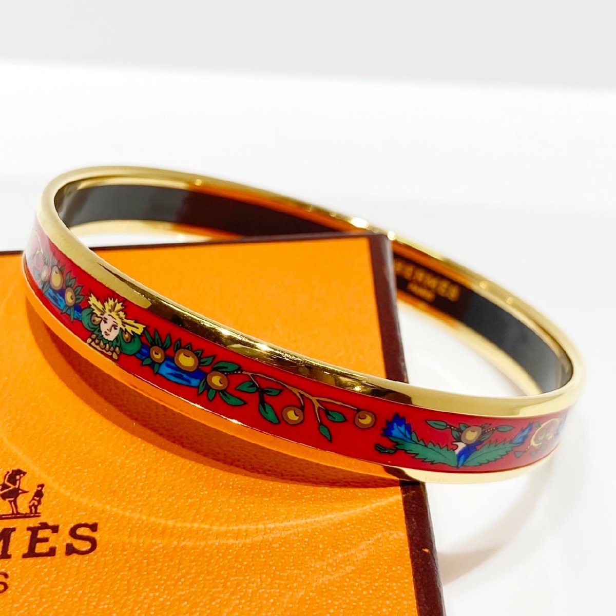 美品 HERMES エルメス エマイユ PM バングル 七宝焼 レッド 箱 www