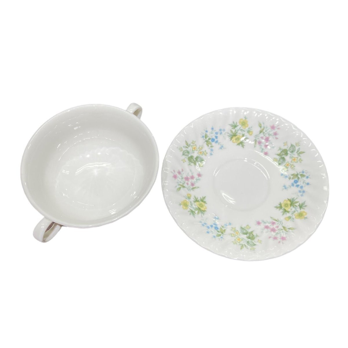 ★1円 Minton ミントン 美品 スプリングバレー スープ カップ＆ソーサー ダブルハンド 2客セット 箱付 食器 ホワイト_画像3