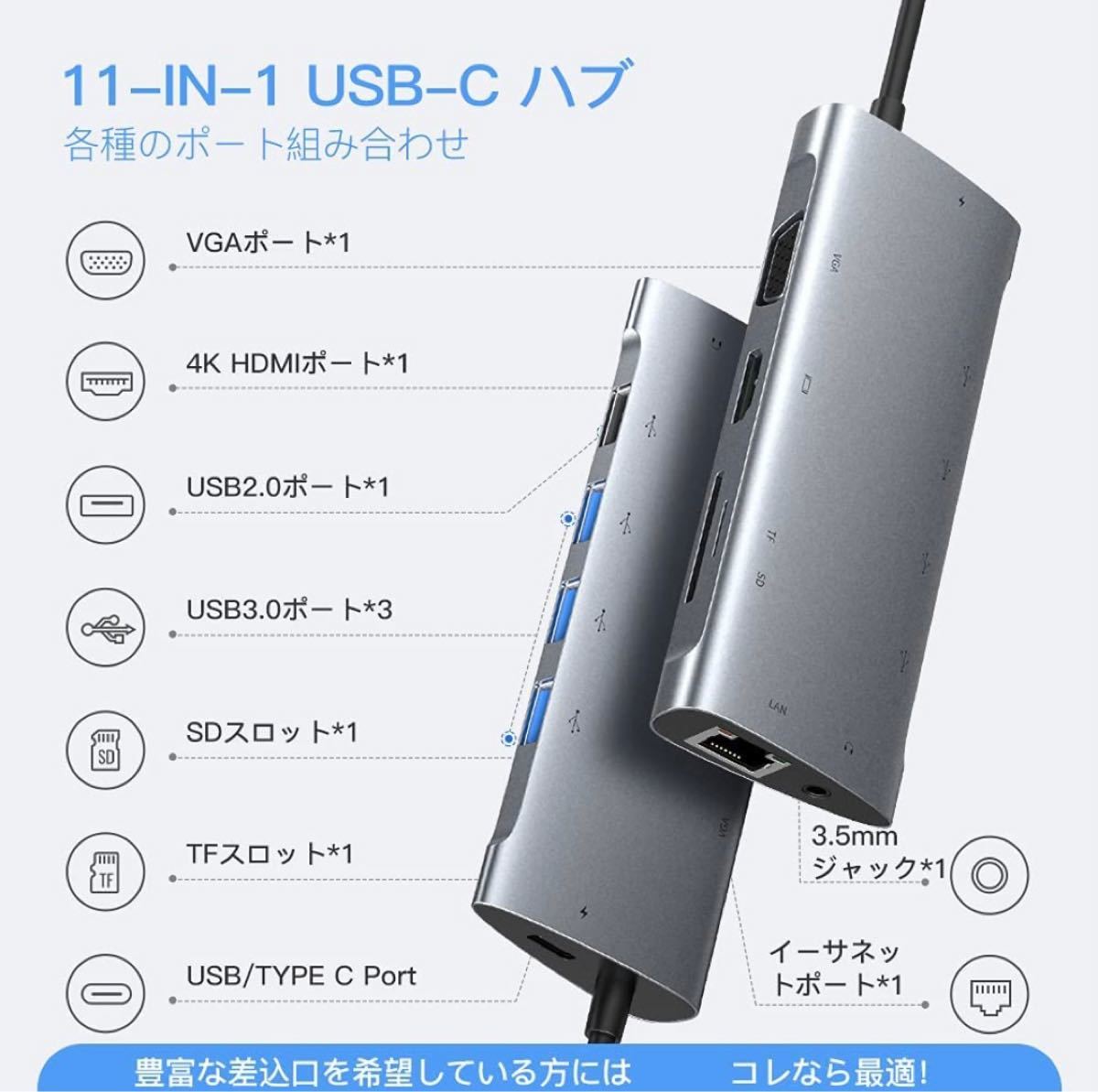 11-IN-1 Type C ハブ マルチディスプレー ドッキングス HDMI TYPE HDMI出力 USB USB3.0 