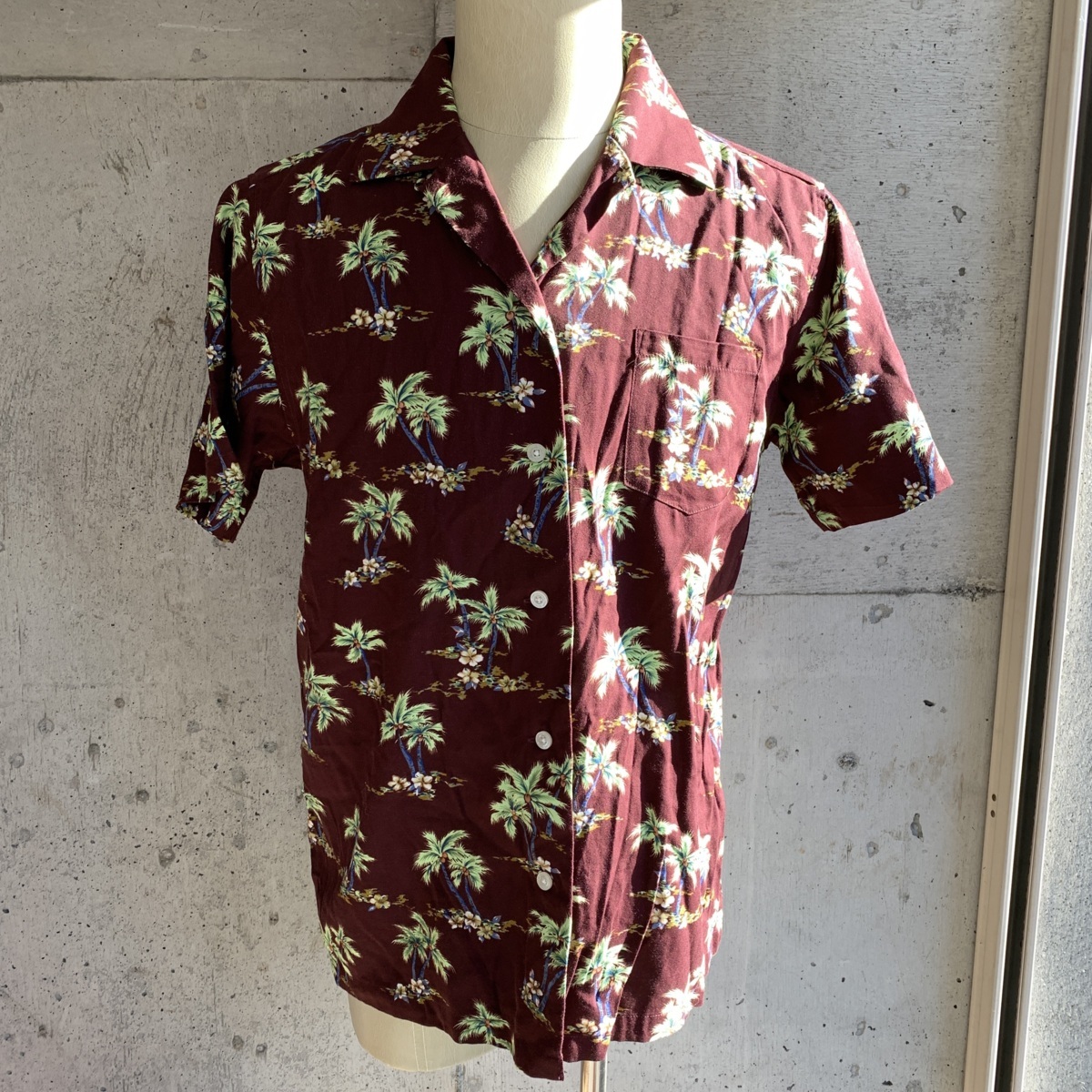 U.S Used Vintage Clothing Aloha Shirt reyn spooner アメリカ古着 ビンテージ アロハシャツ レインスプーナー L ボルドー パームウッド