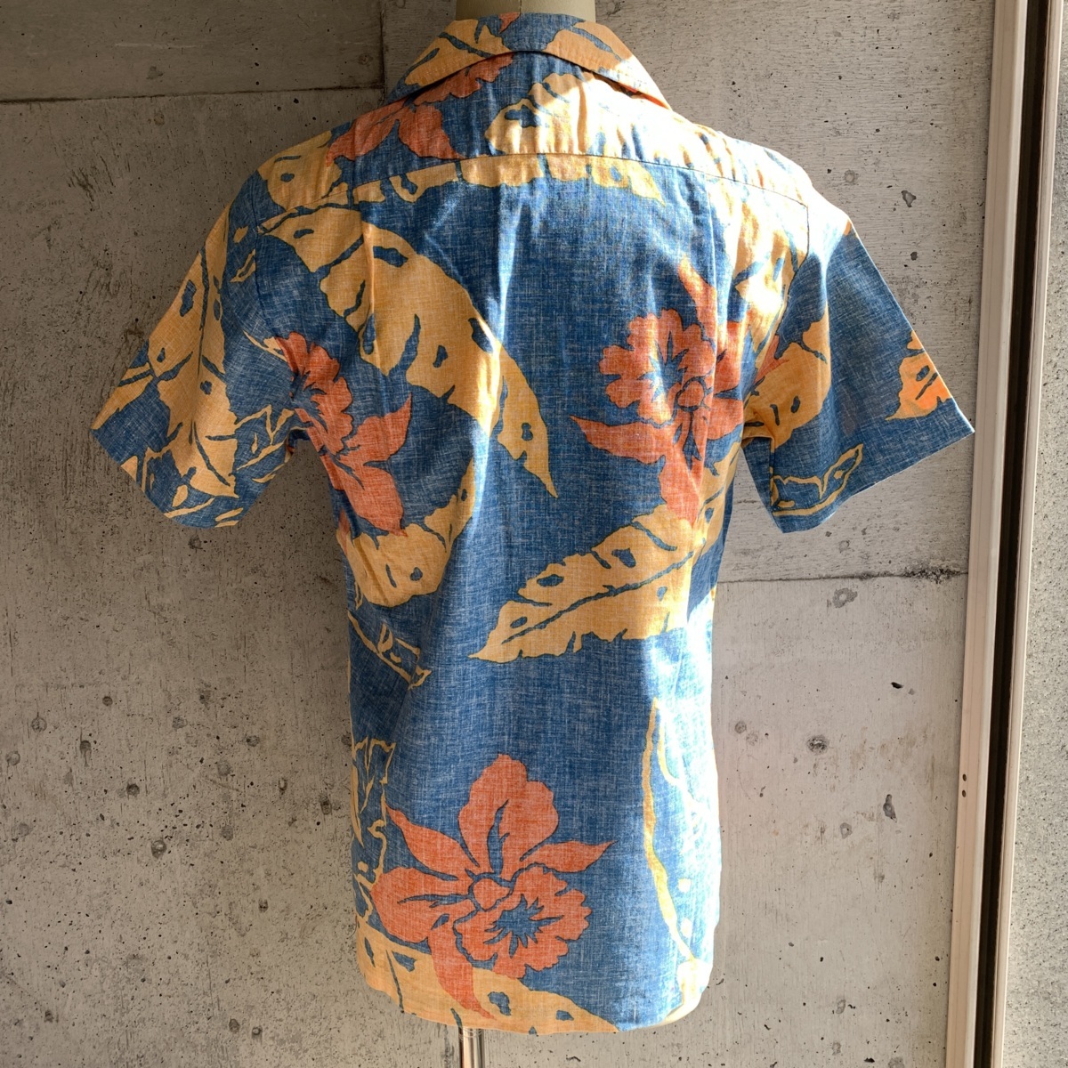 U.S Used Vintage Clothing Aloha Shirt RJC アメリカ古着 ビンテージ アロハシャツ ロバート J.クランシー S size 青系 植物柄 ウッド