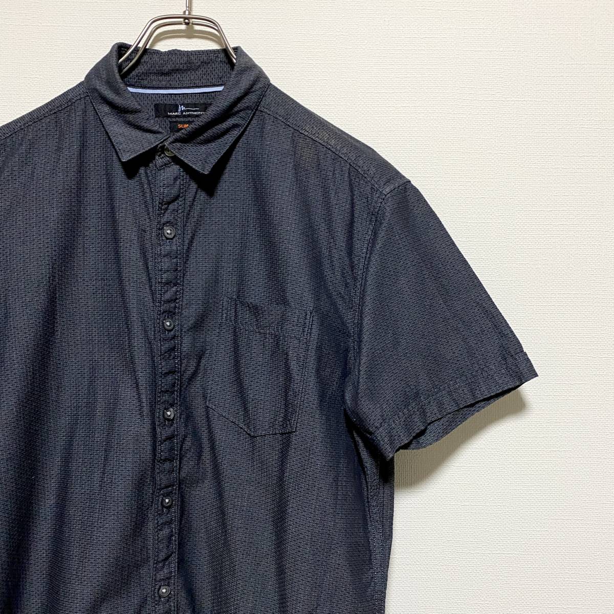 アメリカ古着　半袖シャツ　コットンシャツ　SLIM FIT スリムフィット　チャコールグレー　【A162】_画像3