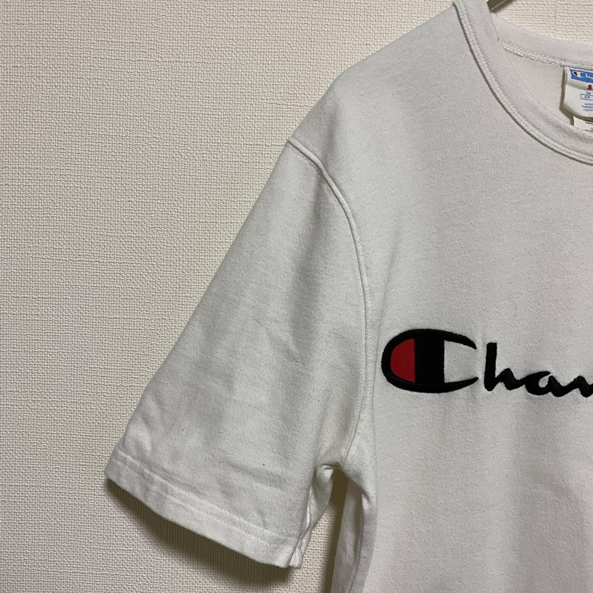 アメリカ古着　CHAMPION　チャンピオン　ホワイト　白T　半袖Tシャツ　ロゴ　刺繍　コットン　【C44】_画像6