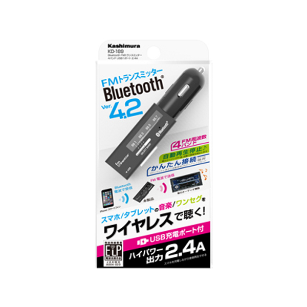 FMトランスミッター Bluetooth 4バンド USBポート 2.4A iPhone/スマホ 充電 DC12V/24V車対応 カシムラ/kashimura:KD-189_画像2