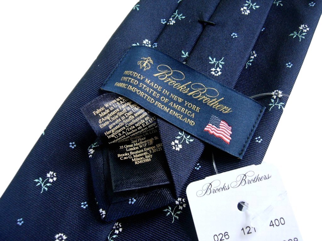新品 【送料込】ブルックスブラザーズ Brooks Brothers Full Floral Tie ネイビー 花柄刺繍 シルクネクタイ Silk 100% 米国製_画像2