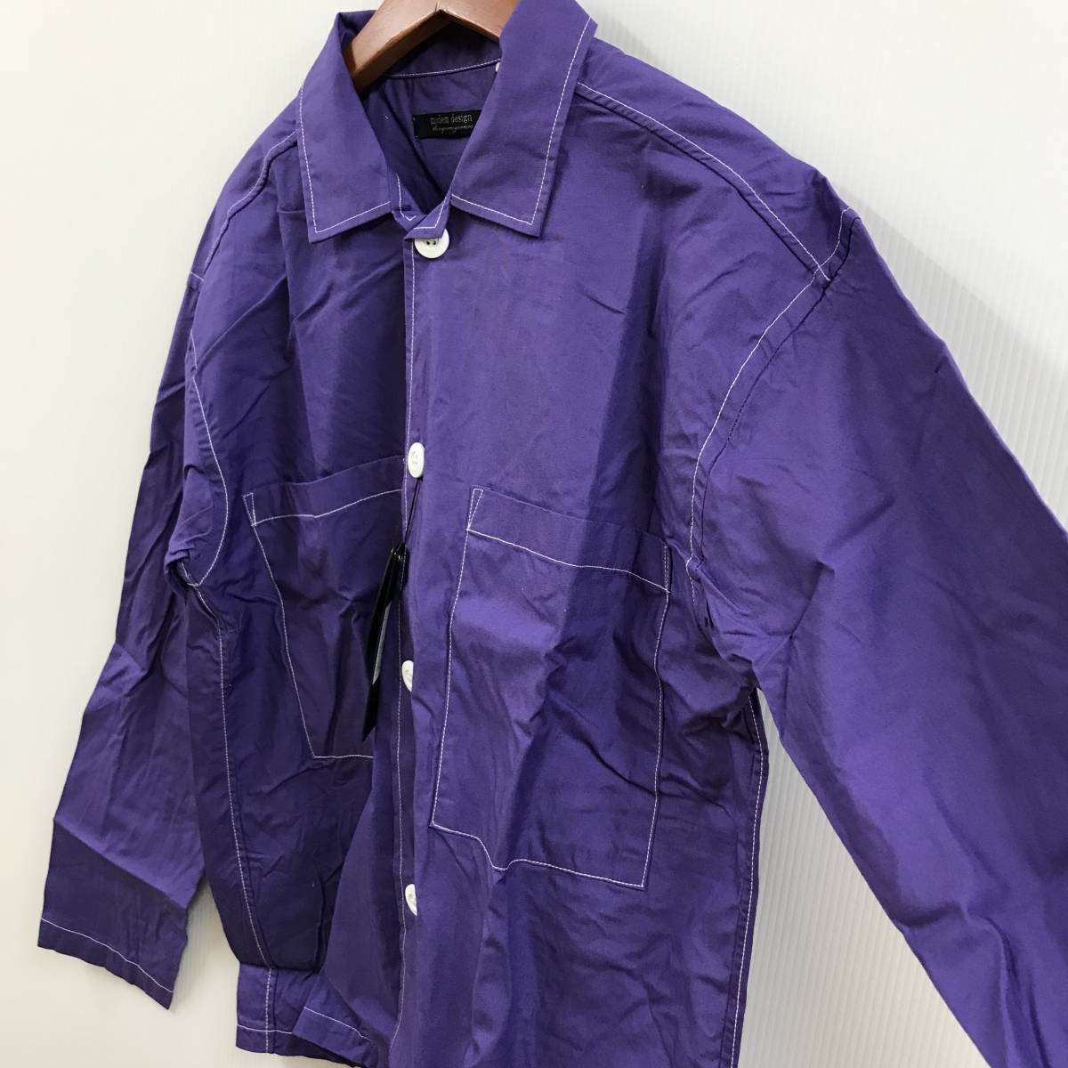 未使用 /2/ modem design パープル 紫色 シャツジャケット 長袖 ポケット ボタン メンズ レディース 幅広 タグ付き 羽織り モデムデザイン