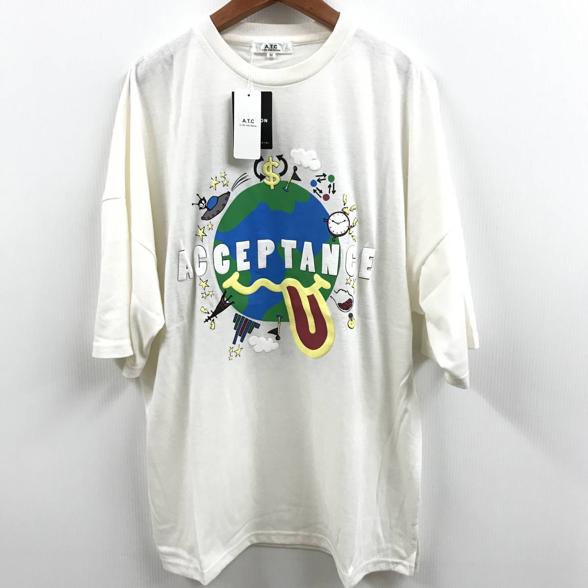 未使用 /M/ in the attic homme ホワイト ロゴ 半袖 Tシャツ ドロップショルダー インジアティック メンズ レディース トップス カジュアル_画像4