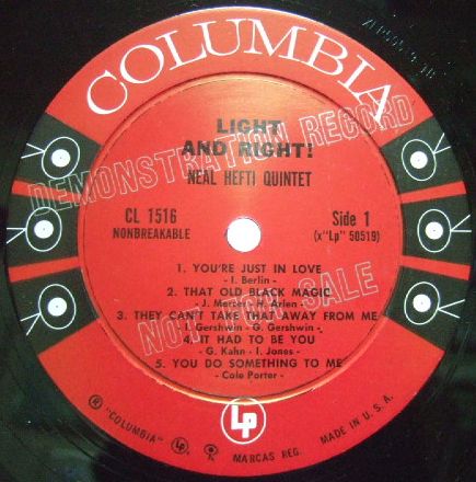 ３枚で送料無料【米Columbia mono】Neal Hefti/Light and Right! (The Modern Touch) (promo)_画像2