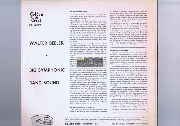 【 LP 】 Walter Beeler - Walter Beeler Conducts Big Symphonic Band Sound [ US盤 ] [ Golden Crest / CR 4022 ]_画像2