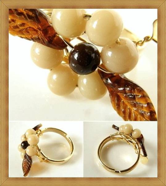 * Classic . beige brown group * beadwork. . flower / flower te The Yinling g/ ring 8.5 number ~ adjustment possible *1