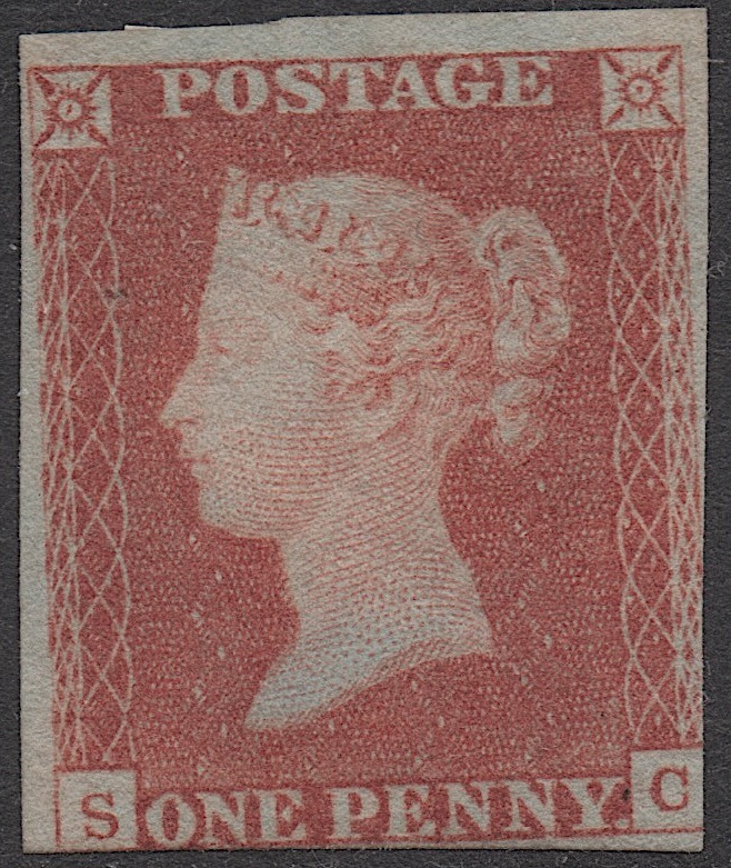 クラッシックイギリス切手・ヴィクトリア女王1841年ペニーレッド「スコット＃３、S-C」未使用