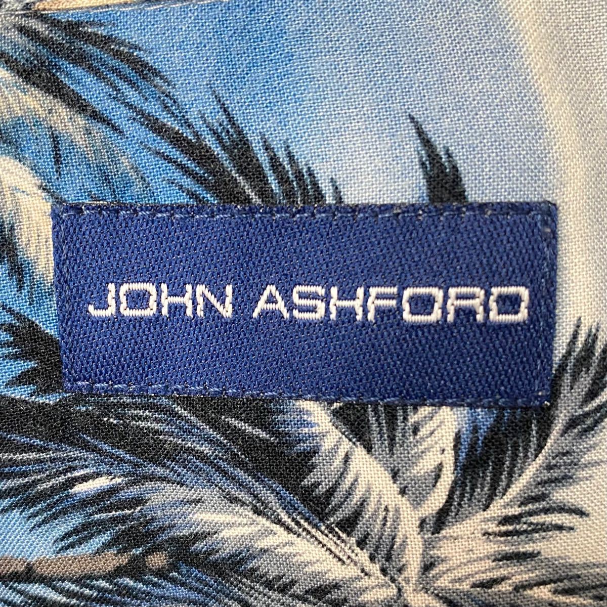 古着　john ashford 総柄アロハシャツ　ブルー　XXLサイズ　 半袖シャツ　 柄シャツ　 総柄