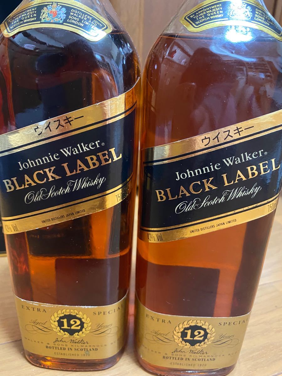 ジョニーウォーカー スコッチウイスキー BLACK LABEL 箱付き古酒  2本