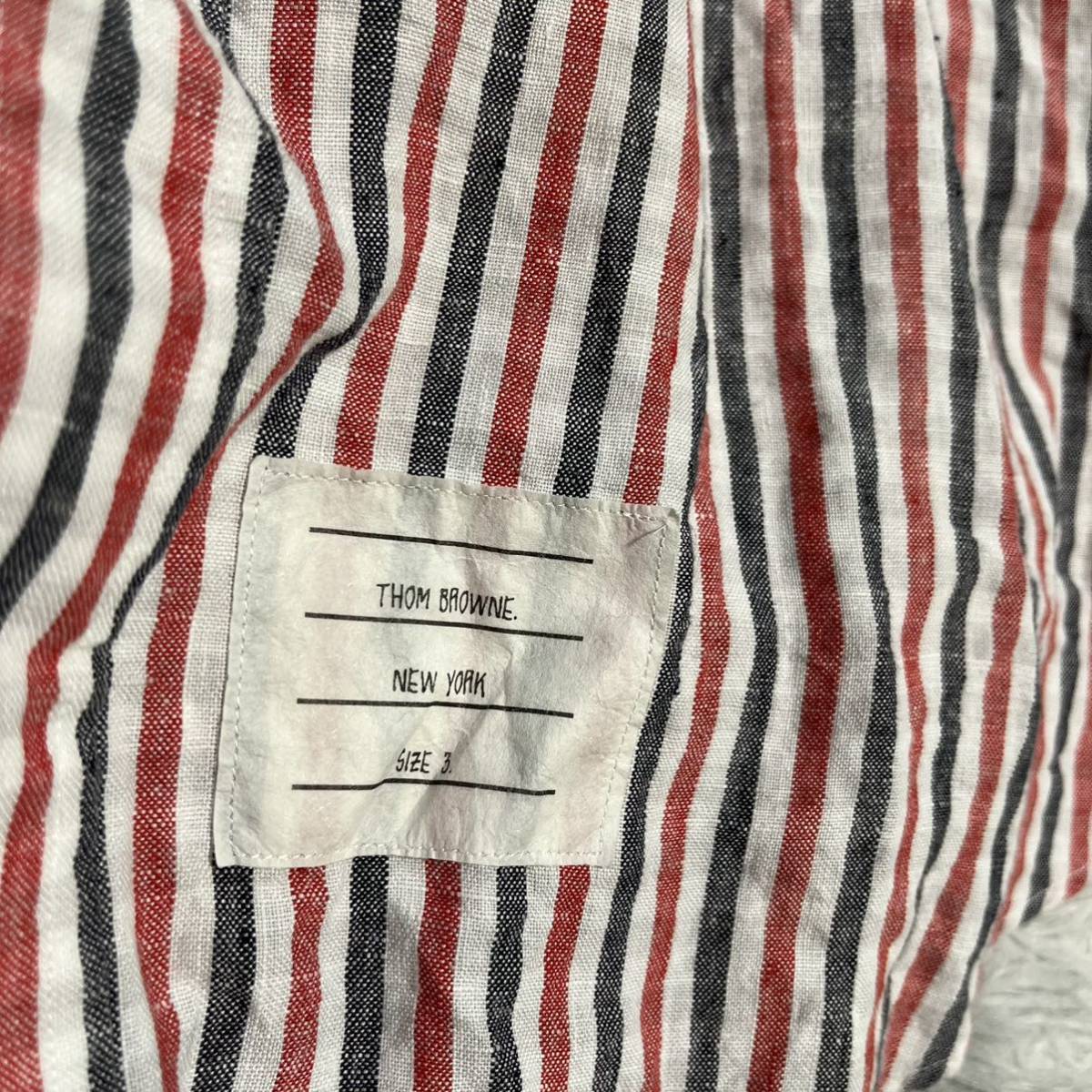 状態良 USA製 THOM BROWNE. トムブラウン リネン 麻 長袖 シャツ