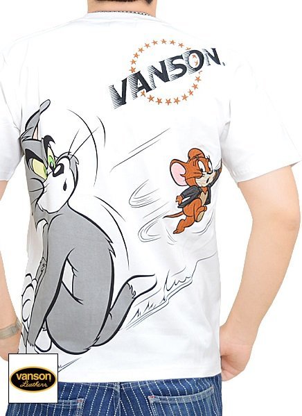 vanson×TOM＆JERRYコラボ 天竺半袖Tシャツ◆vanson ホワイトLサイズ TJV-2225 バンソン ヴァンソン トムとジェリー バイカー