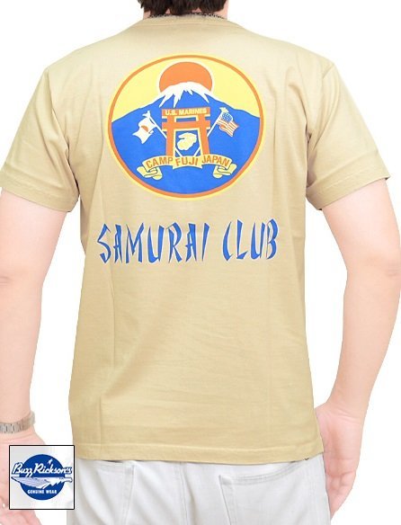 半袖Tシャツ「SAMURAI CLUB」◆BUZZ RICKSON'S ベージュXXLサイズ BR78992 バズリクソンズ サムライ ミリタリー 基地 ベース