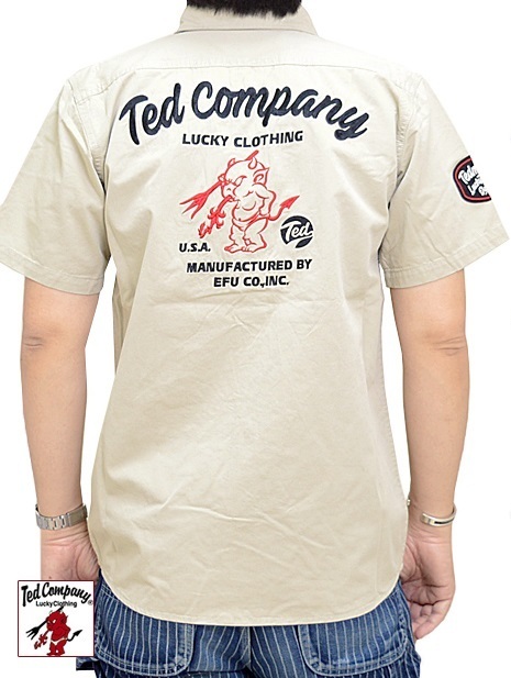 半袖ワークシャツ◇TEDMAN/テッドマン ベージュLサイズ（サイズ42）TES-1200 刺繍 エフ商会 efu アメカジ 