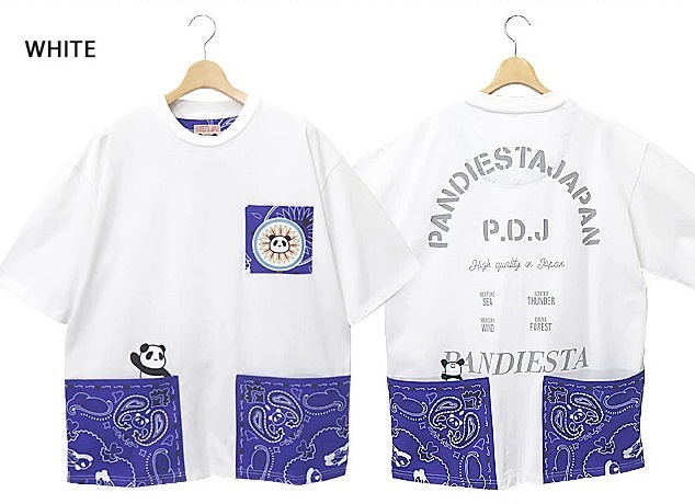 豊富なギフト JAPAN バンダナ切替BIGTシャツ◆PANDIESTA ホワイトMサイズ ゆったりめ ビッグシルエット パンディエスタジャパン 582952 柄もの