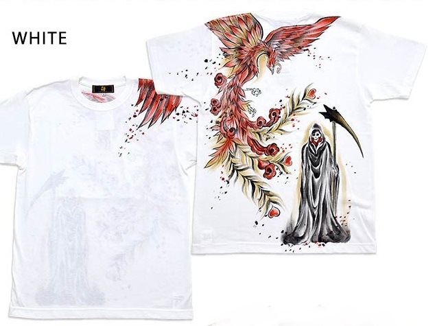  hand .. short sleeves T-shirt [.... god ]*. white M size KTH0072 peace pattern Japanese style handwriting . phoenix .. skull 