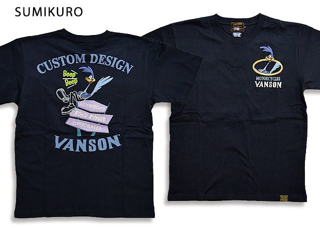 vanson×LOONEY TUNESコラボ 天竺半袖Tシャツ◆vanson スミクロXXLサイズ LTV-2206 バンソン ヴァンソン ルーニー ロードランナー 刺繍_画像1