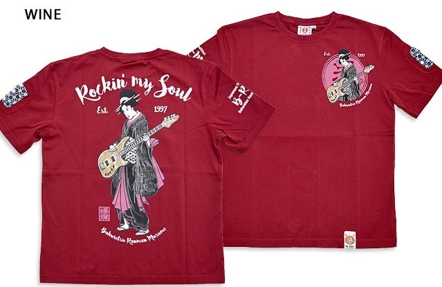 Rockin' My Soul半袖Tシャツ◆爆烈爛漫娘 ワインSサイズ(サイズ38) RMT-309 和柄 和風 エフ商会 芸者 舞妓 着物 efu_画像2