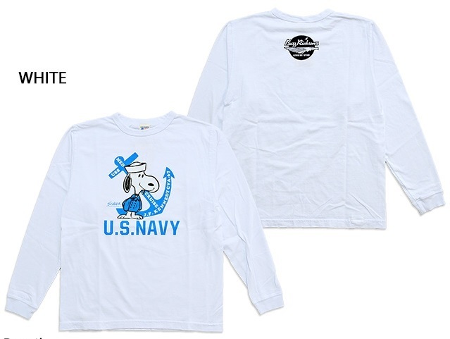 BUZZ×PEANUTS長袖Tシャツ「US NAVY」◆BUZZ RICKSON'S ホワイトXLサイズ BR68621 バズリクソンズ スヌーピー ロングTシャツ