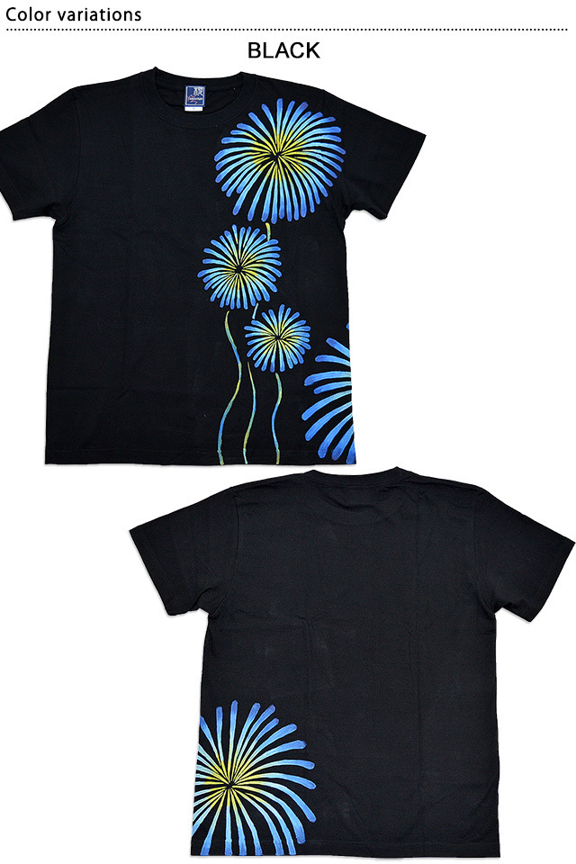  hand .. flower fire pattern short sleeves T-shirt * Sakura style black M size peace pattern Japanese style handwriting . summer manner thing poetry 