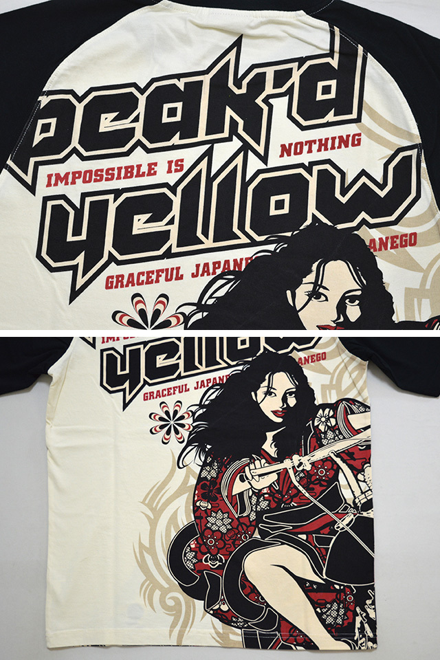 バイカー半袖Tシャツ◆Peak'd Yellow ホワイト×ブラックLサイズ PYT-225 ピークドイエロー 和柄 和風 着物 エフ商会 efu_画像3