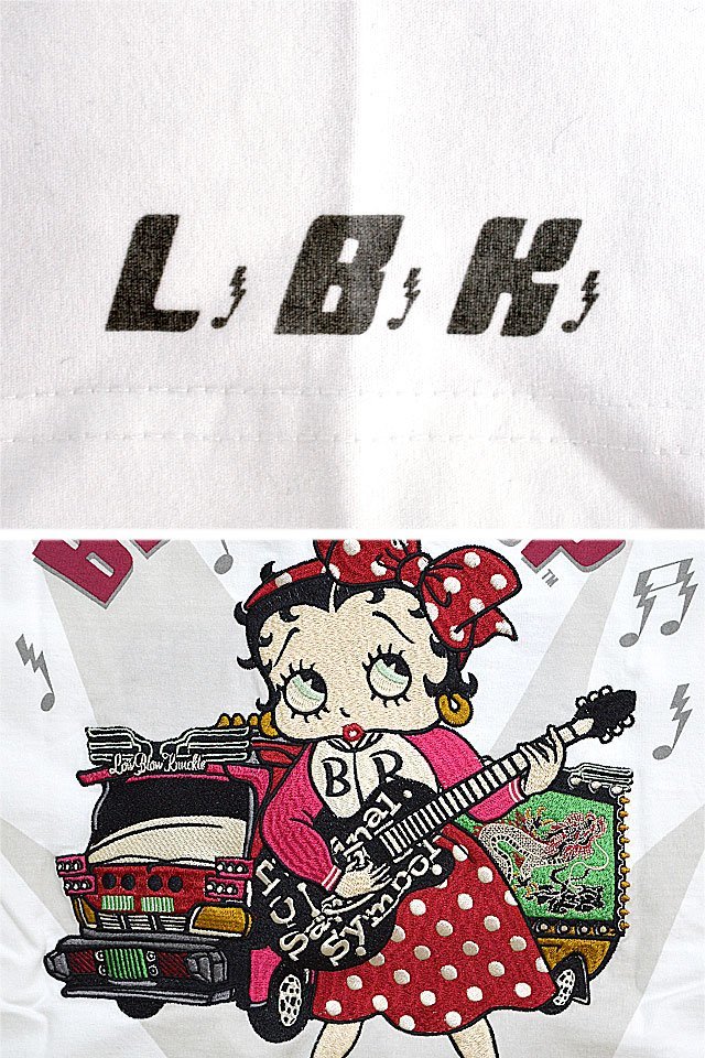 LBK×BETTY デコトラBETTY半袖Tシャツ◆ロウブロウナックル ホワイトXXLサイズ 582857 ベティーちゃん 刺繍 バイカー_画像3