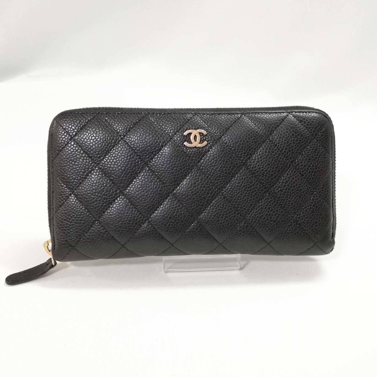 【良品】CHANEL（シャネル）　キャビアスキン　マトラッセ　ラウンドファスナー　長財布　ブラック　レディース　【送料無料】440