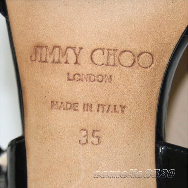 Jimmy Choo ジミーチュウ ヒール サンダル 黒 ブラック エナメル革 35.5 サイズ 約22.5cm イタリア製 美品 使用僅か_画像4