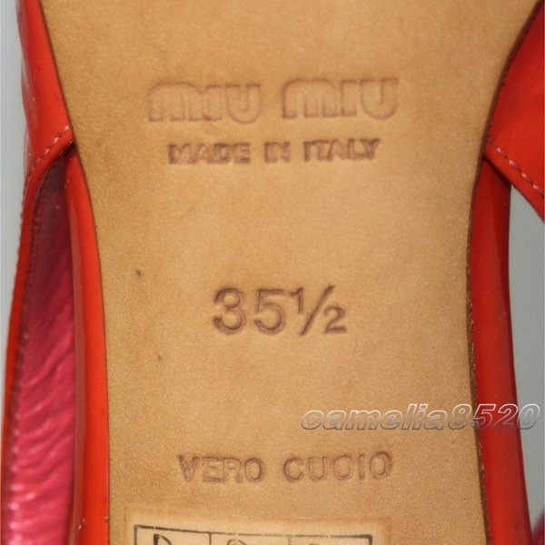 miu miu ミュウミュウ スリングバック サンダル パンプス レッド エナメル革 35.5 サイズ 約26cm イタリア製 美品 使用僅か_画像4