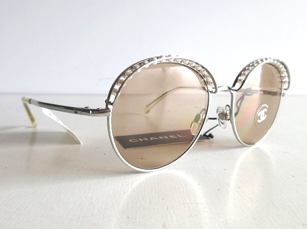  new goods CHANEL Chanel pearl Boston type sunglasses glasses glasses 53*19 135 silver Italy made matelasse case 