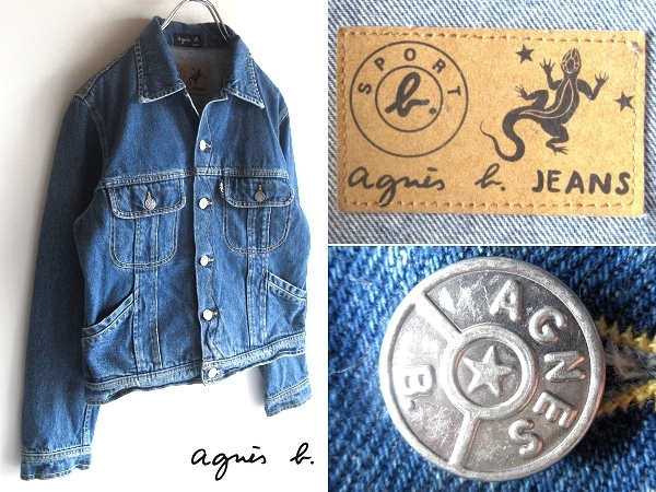 90sビンテージ フランス製 agnes b. SPORT JEANS アニエスベー トカゲロゴピスネーム Lee 101J型 デニムジャケット Gジャン 1 インディゴ_画像1