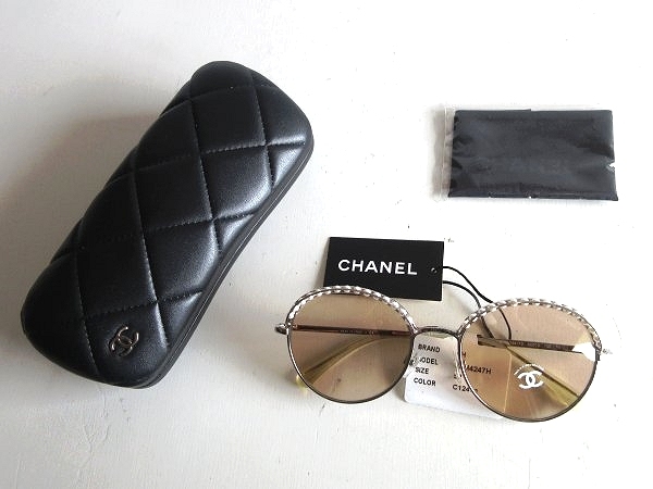  new goods CHANEL Chanel pearl Boston type sunglasses glasses glasses 53*19 135 silver Italy made matelasse case 