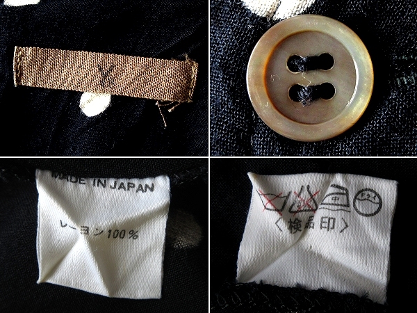 希少 80sビンテージ 初期タグ Y's ワイズ Yohji Yamamoto ヨウジヤマモト 後ろボタン レーヨン ドット柄 総柄 ワンピース F ブラック 黒白