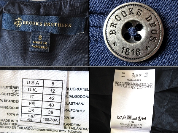 高級 BROOKS BROTHERS ブルックスブラザーズ ストレッチコットン バックボタン セットアップ風 ノースリーブ ワンピース ドレス 6 ネイビー_画像8