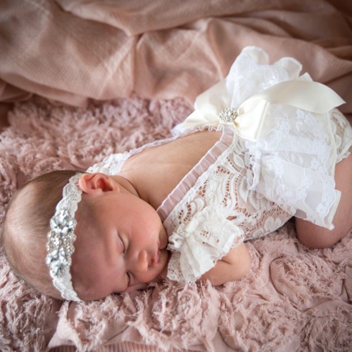 ニューボーンフォト ロンパース ホワイト レース 新生児 写真 ベビー 衣装