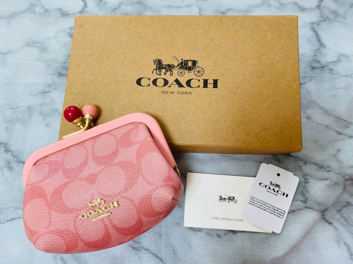 COACH コーチ 財布 がま口 ポーチ ピンク - コインケース