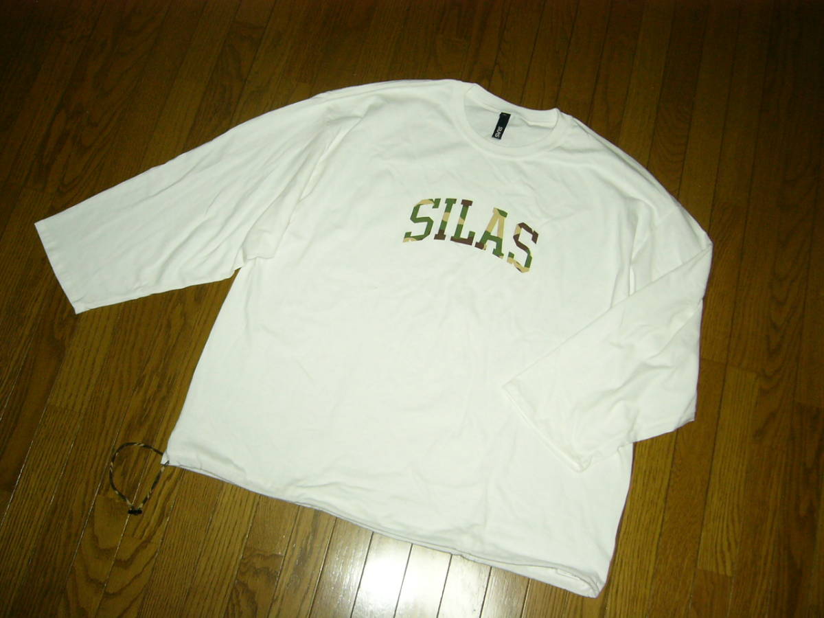 SILAS Silas cut and sewn XL white camouflage Logo LOGO long T-shirt DRAWCORD HEM LS TEE big Silhouette /