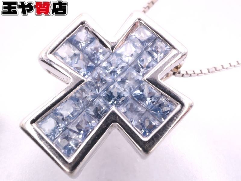 笠原真寿美 美品 マスミカサハラ サファイヤ クロス ネックレス K18WG